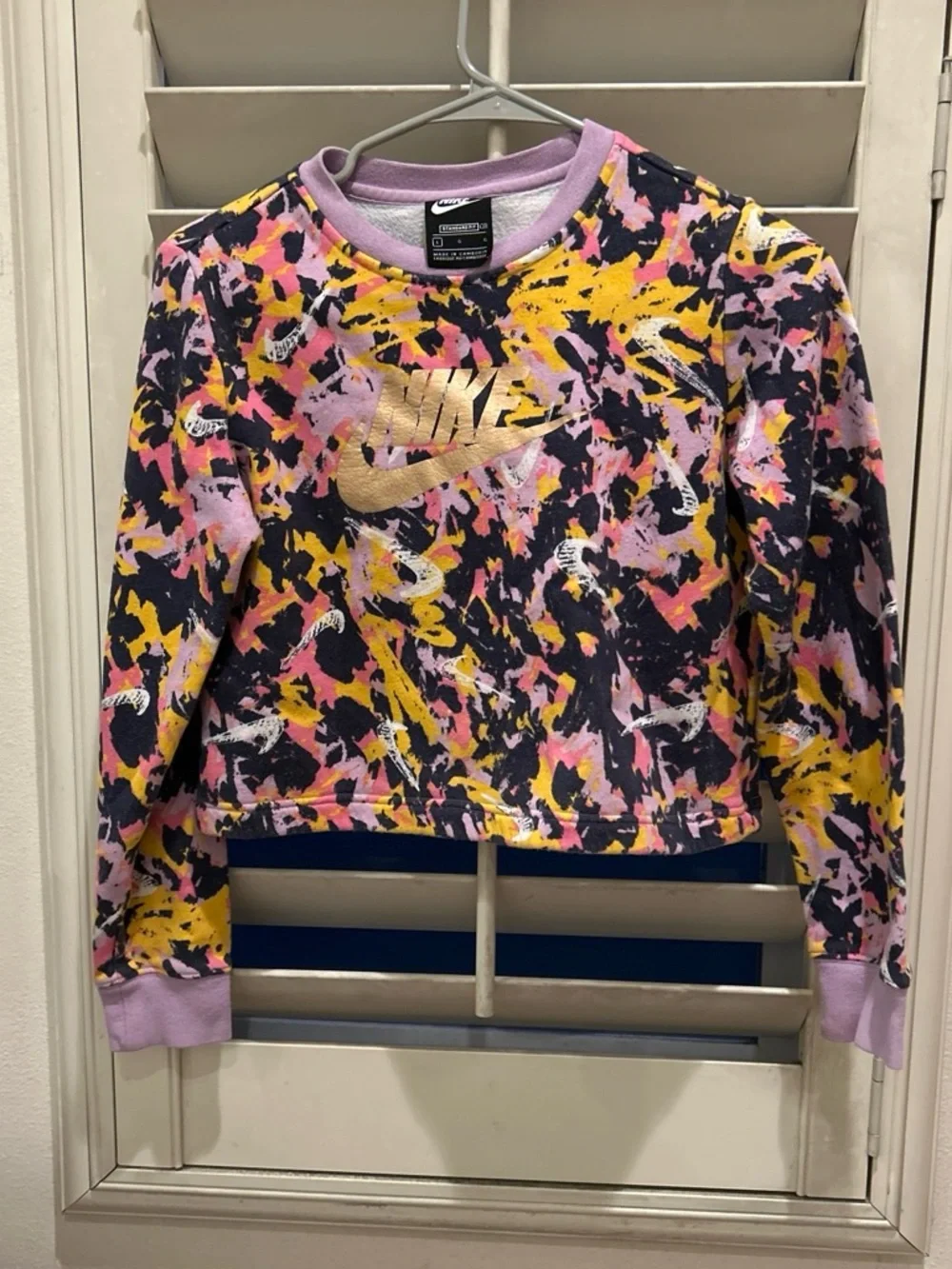 Nike Girls' Multi-Color Splatter Crewneck Jacket with Gold Logo
